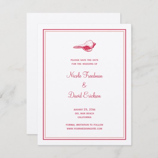 Rode zeeschelp trouw aankondiging save the date (Voorkant / Achterkant)