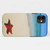 Rode zeester op witte zandband Case-Mate iPhone case (Achterkant (horizontaal))