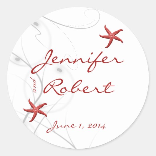 Rode zeesterren en zilveren koraal envelop zegel (Voorkant)