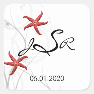 Rode zeesterren met Silver Coral Monogram Sticker