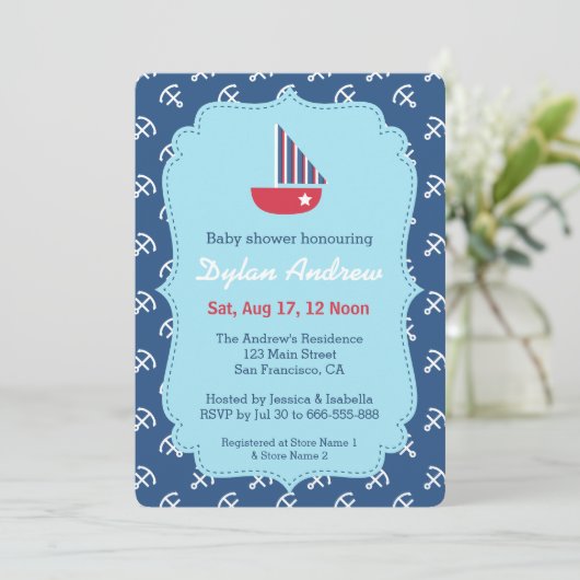 Rode Zeevaart het baby showeruitnodigingen van de Kaart (Staand voorkant)