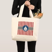 Rode Zeevaart Zeilboot Strepen Grote Tote Bag (Voorkant (product))