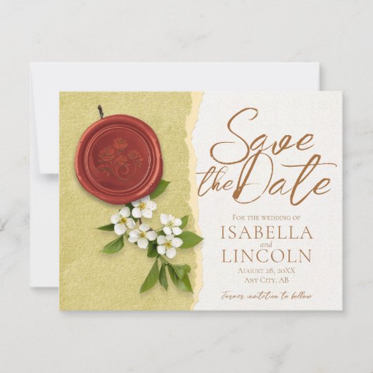Rode zegel save the wedding datum uitnodiging (Voorkant)