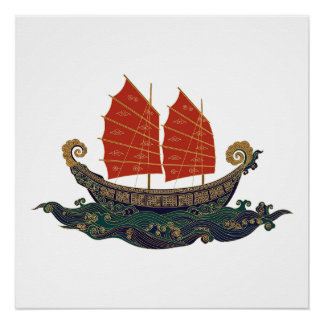 Rode Zeil Junk Boot Chinese Schat Schip Perfect Poster