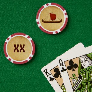 Rode Zeil Viking Schip II Poker Chips