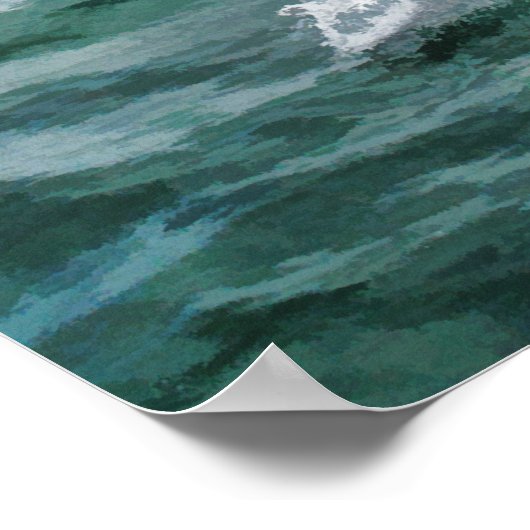 Rode zeilboot, blauwe hemel, groen Zee Poster (Hoek)