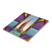 Rode zeilboot door een Glazen in lood raam Tegeltje (Zijkant)