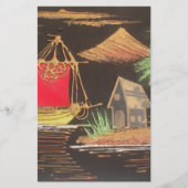 Rode Zeilboot Landschap Olie Schilderij Art Print Briefpapier (Voorkant)