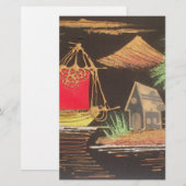 Rode Zeilboot Landschap Olie Schilderij Art Print Briefpapier (Voorkant / Achterkant)