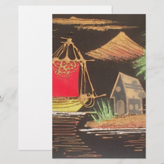 Rode Zeilboot Landschap Olie Schilderij Art Print Briefpapier (Voorkant / Achterkant)