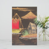 Rode Zeilboot Landschap Olie Schilderij Art Print Briefpapier (Staand voorkant)