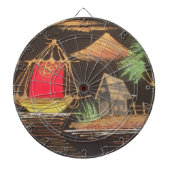 Rode Zeilboot Landschap Olie Schilderij Art Print Dartbord (Voorkant)