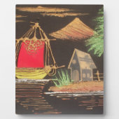 Rode Zeilboot Landschap Olie Schilderij Art Print Fotoplaat (Voorkant)