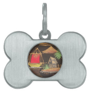 Rode Zeilboot Landschap Olie Schilderij Art Print Huisdieren Naamplaatje