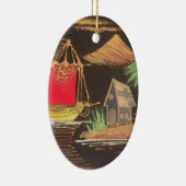 Rode Zeilboot Landschap Olie Schilderij Art Print Keramisch Ornament (Rechts)