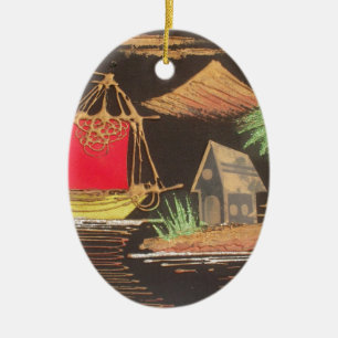 Rode Zeilboot Landschap Olie Schilderij Art Print Keramisch Ornament