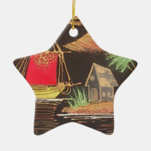 Rode Zeilboot Landschap Olie Schilderij Art Print Keramisch Ornament (Voorkant)