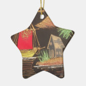 Rode Zeilboot Landschap Olie Schilderij Art Print Keramisch Ornament (Links)