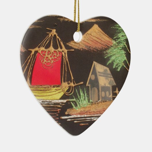 Rode Zeilboot Landschap Olie Schilderij Art Print Keramisch Ornament (Rechts)