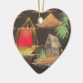 Rode Zeilboot Landschap Olie Schilderij Art Print Keramisch Ornament (Links)