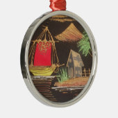 Rode Zeilboot Landschap Olie Schilderij Art Print Metalen Ornament (Rechts)