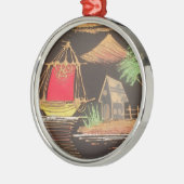 Rode Zeilboot Landschap Olie Schilderij Art Print Metalen Ornament (Links)