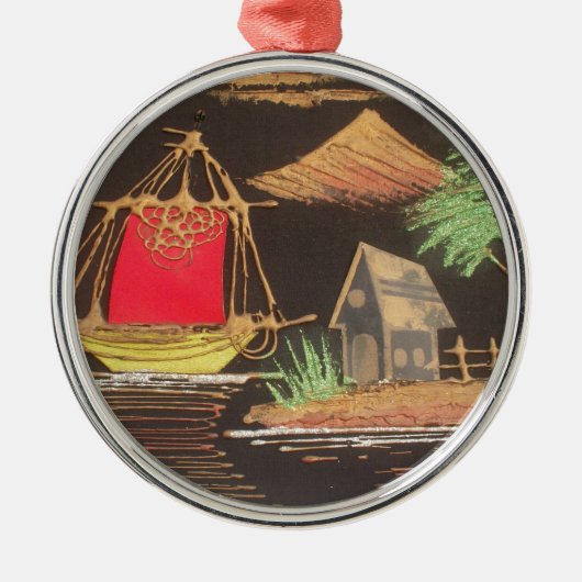 Rode Zeilboot Landschap Olie Schilderij Art Print Metalen Ornament (Voorkant)