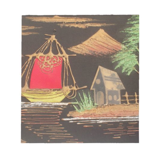 Rode Zeilboot Landschap Olie Schilderij Art Print Notitieblok (Voorkant)