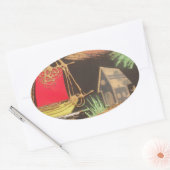 Rode Zeilboot Landschap Olie Schilderij Art Print Ovale Sticker (Envelop)