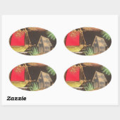 Rode Zeilboot Landschap Olie Schilderij Art Print Ovale Sticker (Vel)