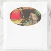 Rode Zeilboot Landschap Olie Schilderij Art Print Ovale Sticker (Tas)