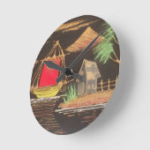 Rode Zeilboot Landschap Olie Schilderij Art Print Ronde Klok (Hoek)