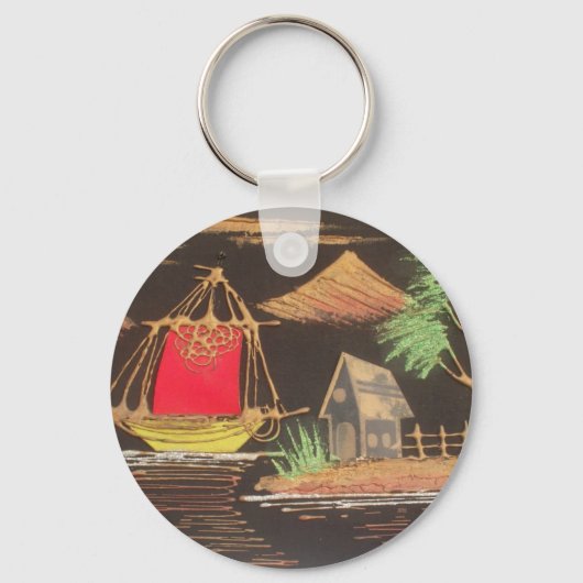 Rode Zeilboot Landschap Olie Schilderij Art Print Sleutelhanger (Voorkant)