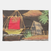 Rode Zeilboot Landschap Olie Schilderij Art Print Theedoek (Horizontaal)