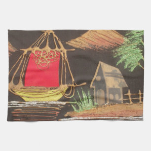 Rode Zeilboot Landschap Olie Schilderij Art Print Theedoek