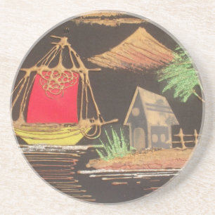 Rode Zeilboot Landschap Olie Schilderij Art Print Zandsteen Onderzetter