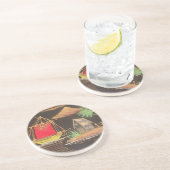 Rode Zeilboot Landschap Olie Schilderij Art Print Zandsteen Onderzetter (Zijkant)