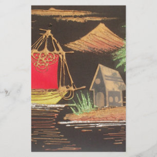 Rode Zeilboot Landschap Olie Schilderij Kunstprint Briefpapier