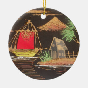 Rode zeilboot landschap olieverfschilderij kunstpr keramisch ornament