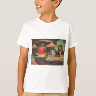 Rode zeilboot landschap olieverfschilderij kunstpr t-shirt
