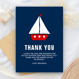 Rode zeilboot Nautical Birthday Party Bedankkaart