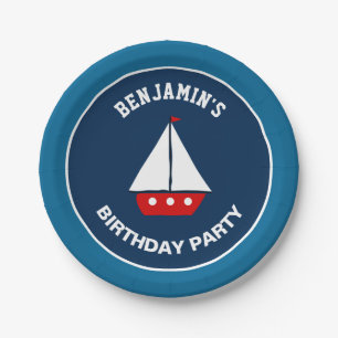 Rode zeilboot Nautical Birthday Party Papieren Bordje