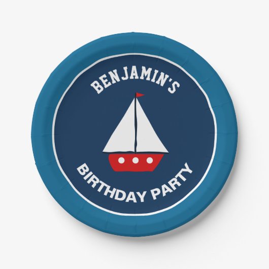 Rode zeilboot Nautical Birthday Party Papieren Bordje (Voorkant)