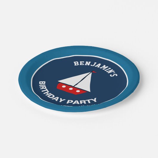 Rode zeilboot Nautical Birthday Party Papieren Bordje (Gekanteld)