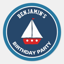 Rode Zeilboot Nautisch Verjaardagsfeest Favor Stic Ronde Sticker
