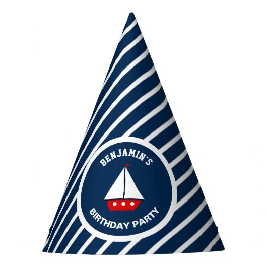 Rode zeilboot Nautische verjaardag Feesthoedjes (Voorkant)