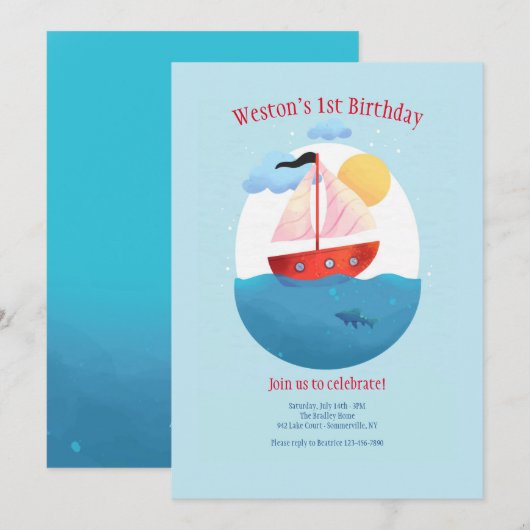 Rode Zeilboot Uitnodiging (Voorkant / Achterkant)