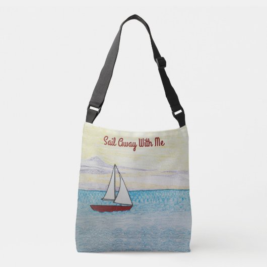 Rode zeilboot vaart met me mee crossbody tas (Voorkant)