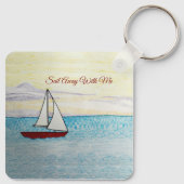 Rode zeilboot vaart met me mee sleutelhanger (Achterkant)