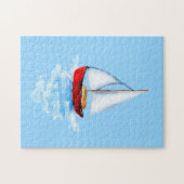 Rode zeilboot zee moderne oceaanwaterverf legpuzzel (Horizontaal)